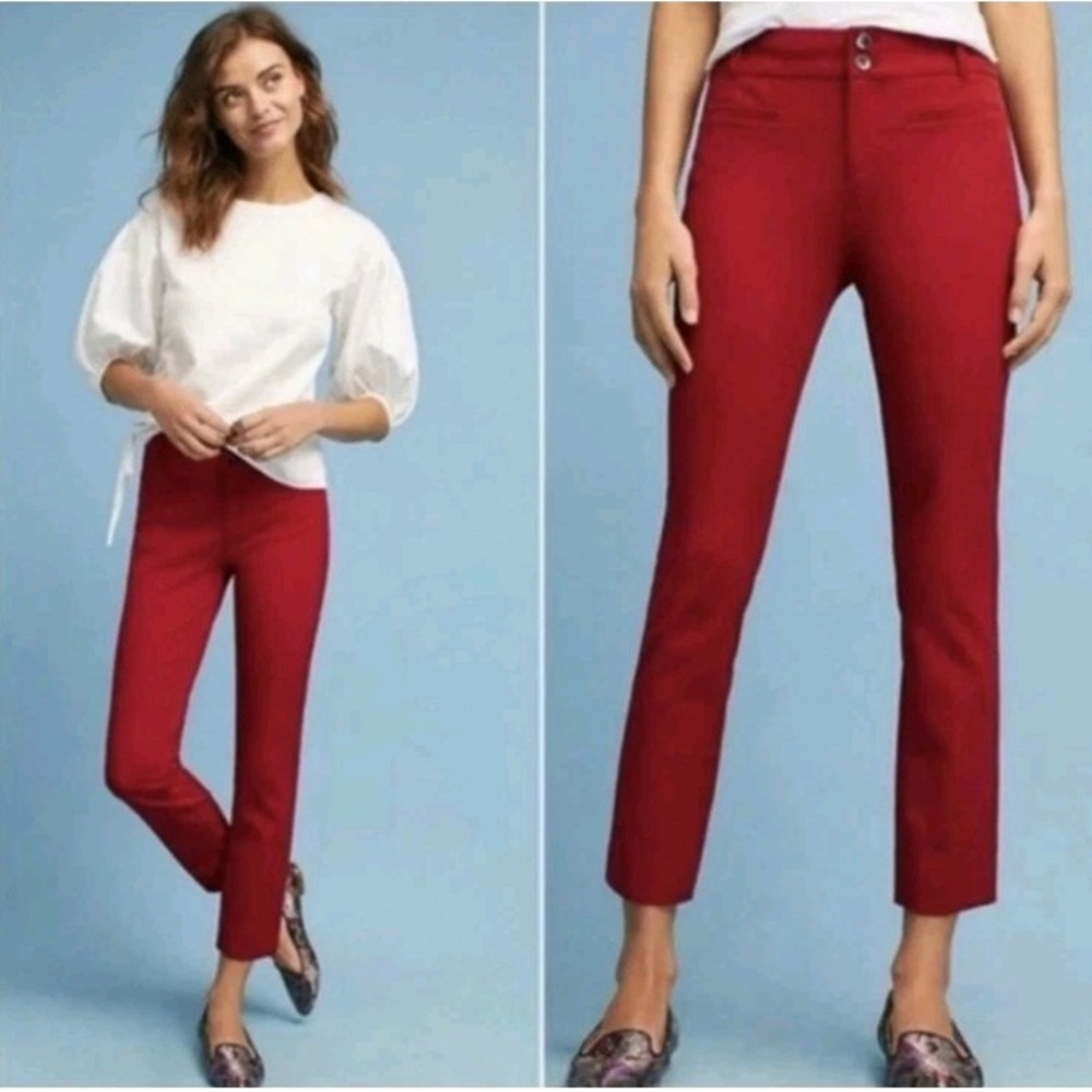 Anthropologie The Essential Slim Trousers Pants Crimson Red Burgundy Preppy 10